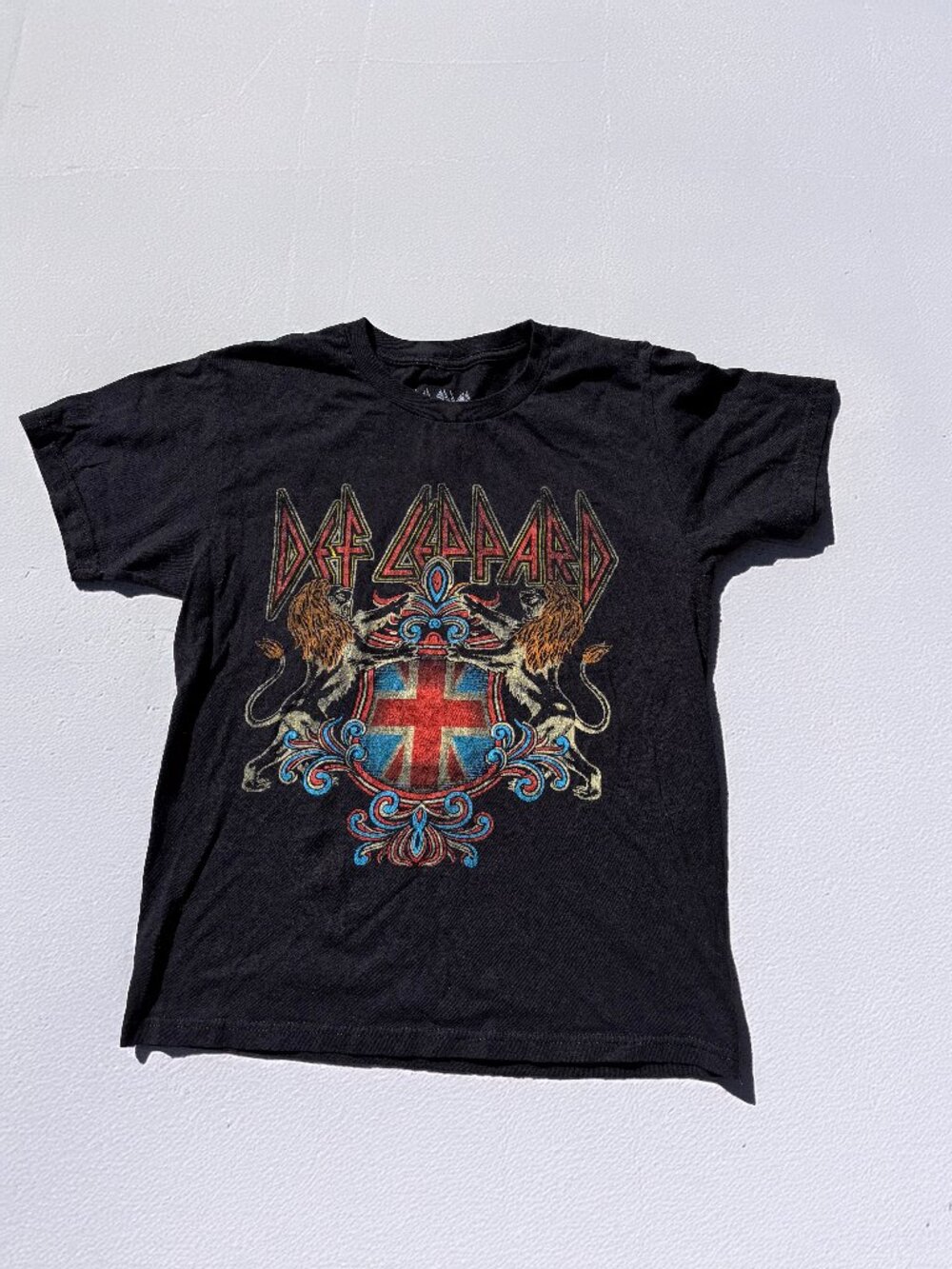 Def Leppard Union Jack Flag Vintage Style Black T-Shirt Size Small
